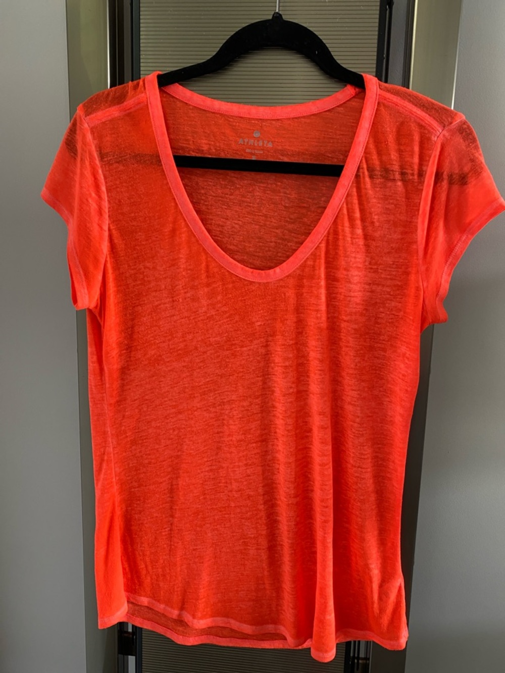 Athleta Neon Coral Short Sleeve V-Neck Tee size S